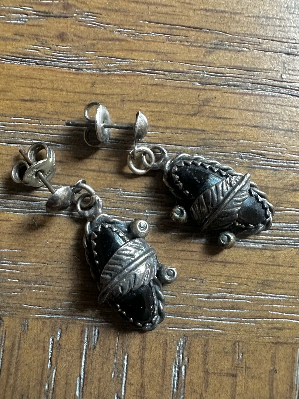 Vintage Navajo Onyx and Sterling Earrings